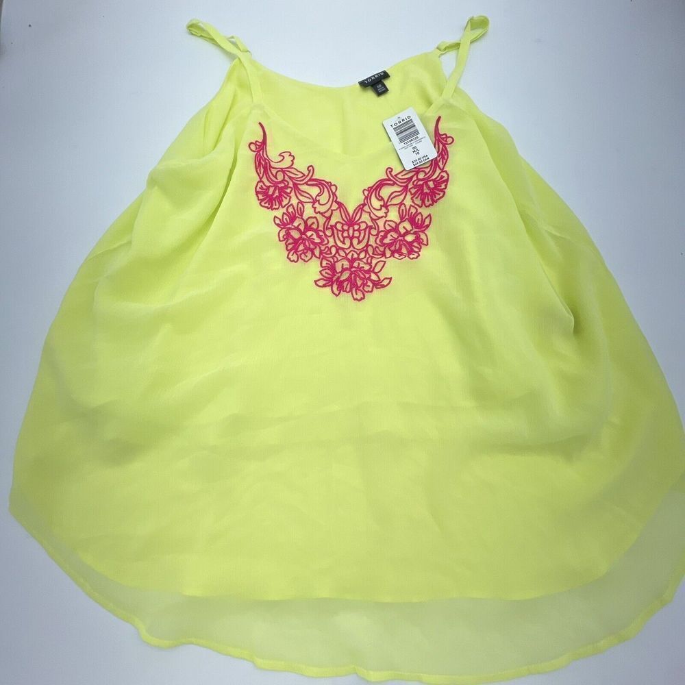 Torrid SOPHIE EMBROIDERED CAMI - CHIFFON Lime Green Size 00 M/L NWT